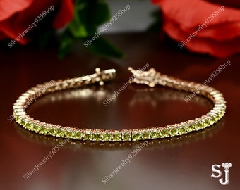 925 Sterling Silver\ Natural Peridot Bracelet\ Tennis Bracelet\ Green Stone Bracelet\ August Birthstone\ Wadding Bracelet\ Gift For Her