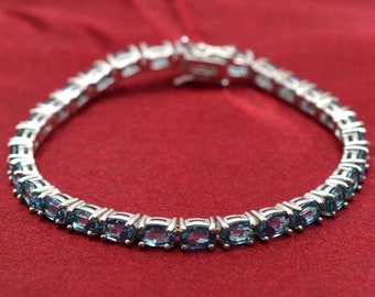 Natural London Blue Topaz Bracelet, 925 Sterling Silver, London Blue Topaz Jewelry, Tennis Silver Bracelet, Wedding Bracelet, Gift For Wife