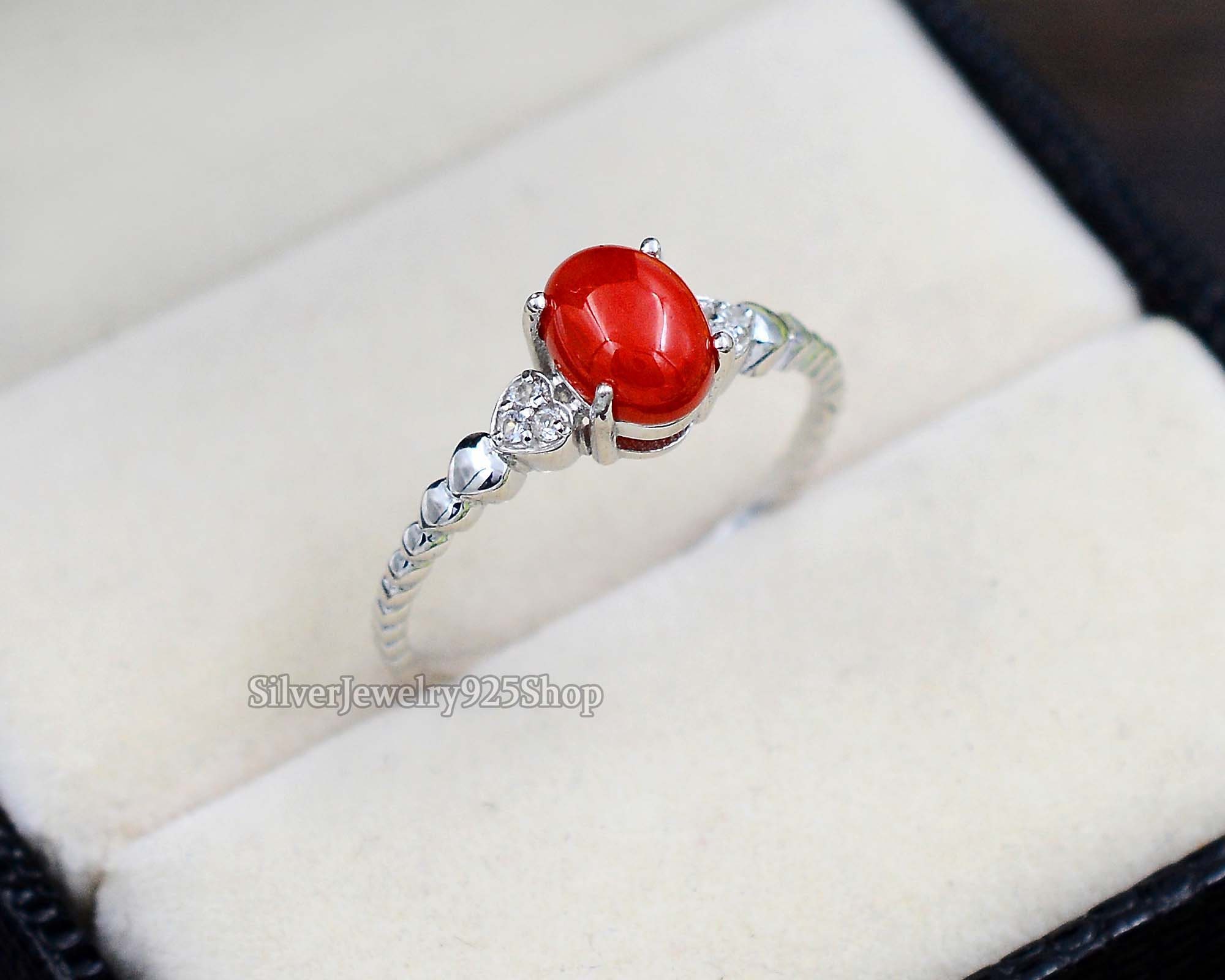 Red coral pearl Sterling silver gemstone ring at ₹9550 | Azilaa