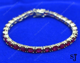 Natural Ruby Bracelet, 925 Sterling Silver, Tennis Bracelet, TGW 14 Cts. Oval, July Birthstone, Ruby Jewelry, Wedding Bracelet, Gift For Her