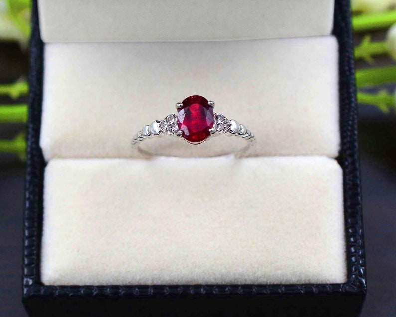 Natural Red Ruby Ring 925 Sterling Silver Solitaire Ring Statement Ring Gemstone Ring July Birthstone Engagement Ring Gift For Friend image 3