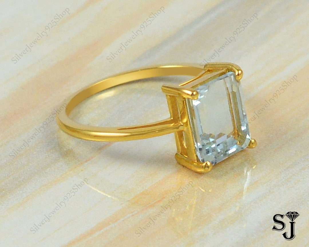 Natural Aquamarine Ring, Solid 14K Yellow Gold Ring, Solitaire Ring ...