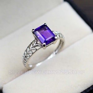 925 Sterling Silver| Natural Purple Amethyst Ring| February Birthstone| Solitaire Ring| Prong Ring| Women Ring| Gift For Her, Gift For Wife