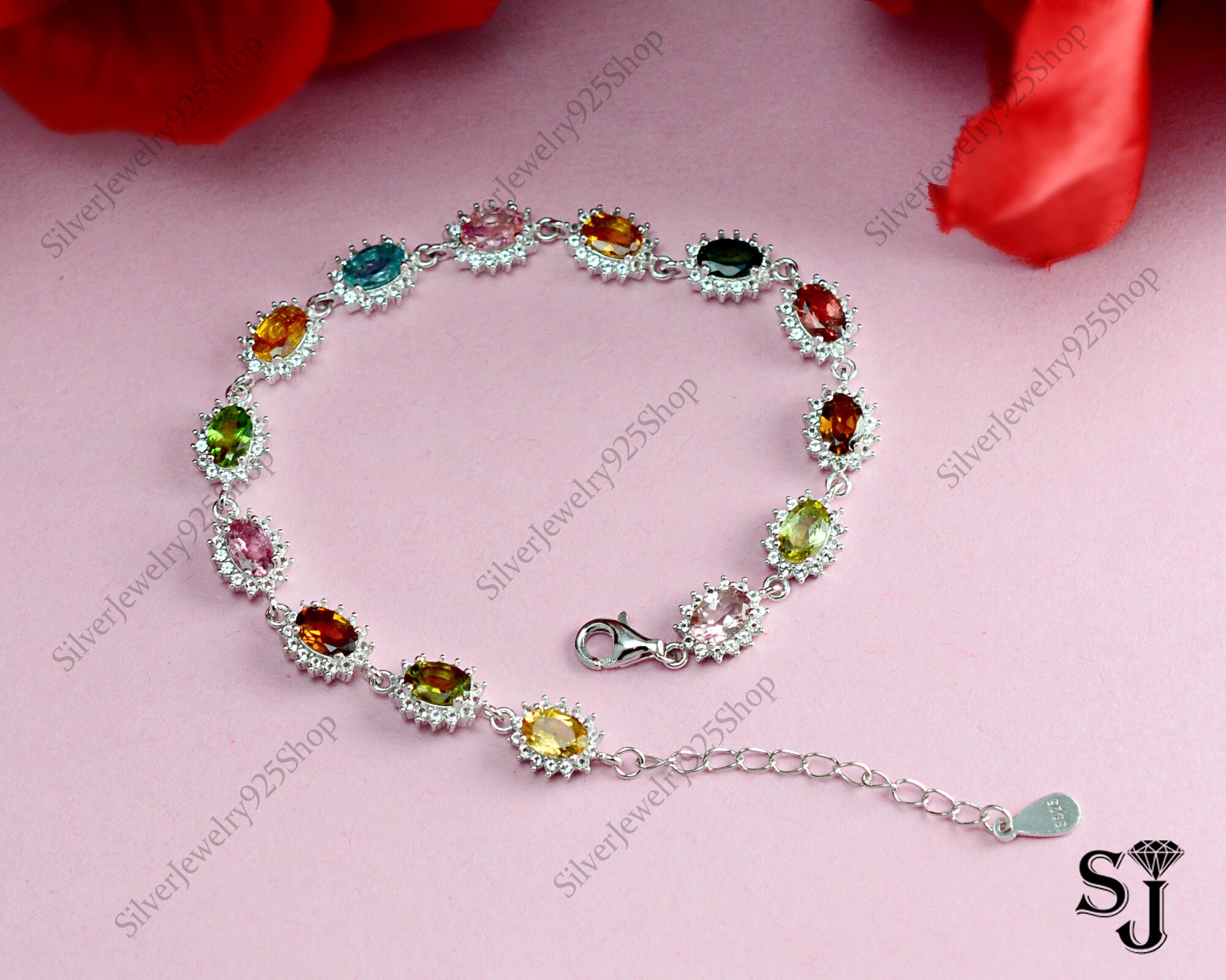 Tourmaline Bracelet 925 Sterling Silver Natural Multi Etsy