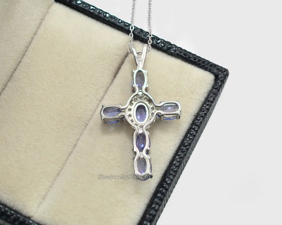 Elihu Tanzanite Womens Cross Pendant Necklace 0.77 ctw 14K White  Gold.Included 18 Inches 14K White Gold Chain | TriJewels