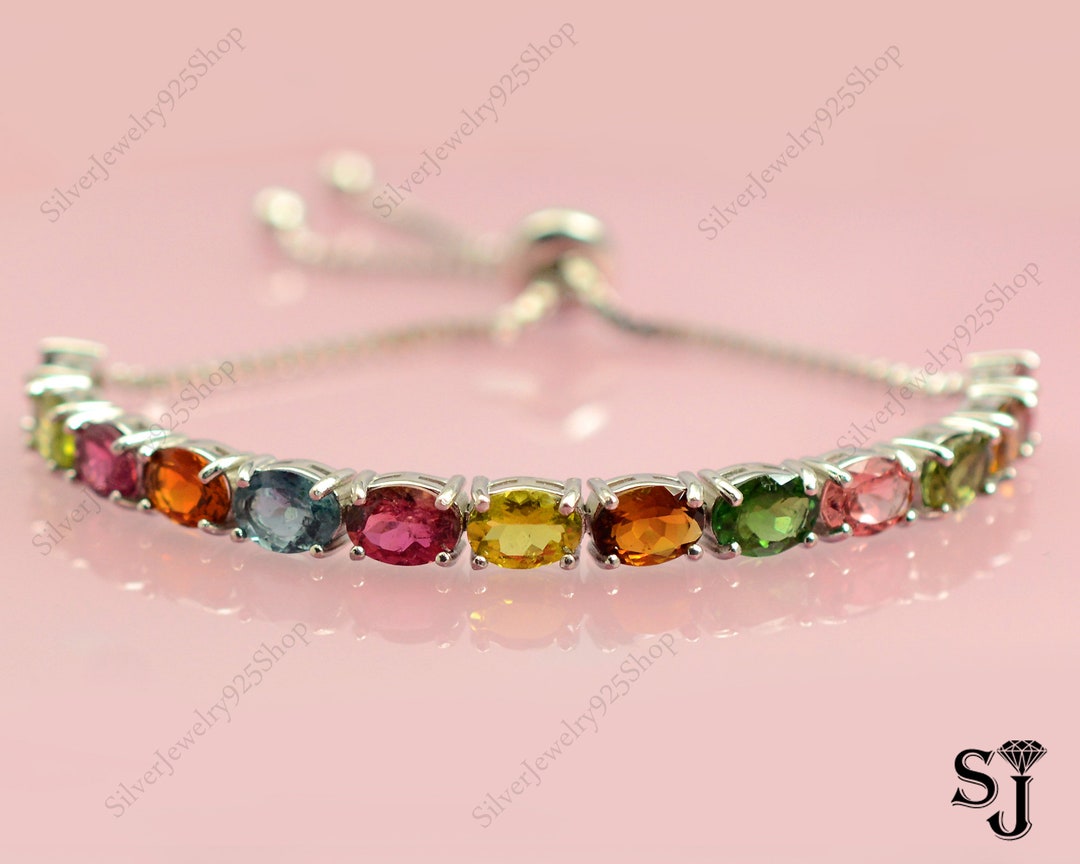 Natural Multi Tourmaline Bracelet 925 Sterling Silver Etsy UK