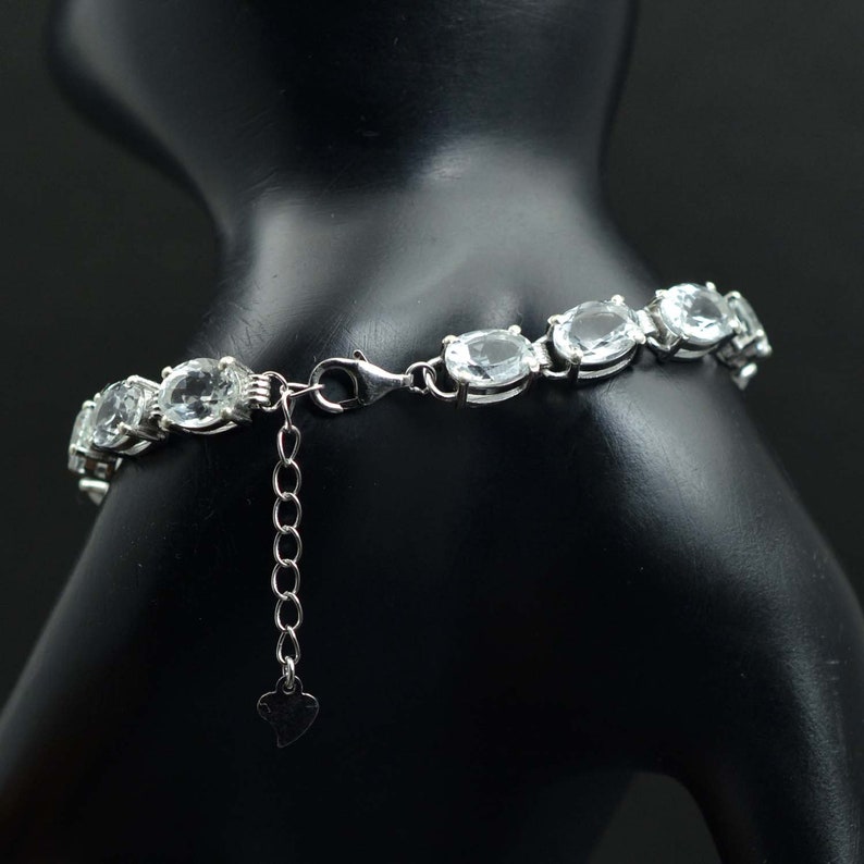 Natural Aquamarine Bracelet, Sterling 925 Silver Bracelet, Tennis Bracelet, Adjustable Chain Bracelet, Wedding Bracelet, Gift For Her image 4