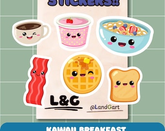 Handmade Mini Vinyl Sticker Set Holographic for Laptop Tablet Water Bottle Notebook Journal Kawaii Breakfast