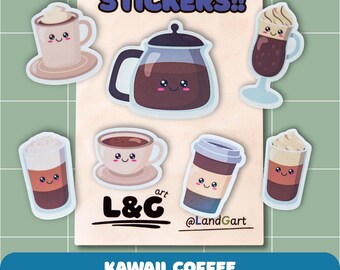 Handmade Mini Vinyl Sticker Set Holographic for Laptop Tablet Water Bottle Notebook Journal Kawaii Coffee Latte Frappe