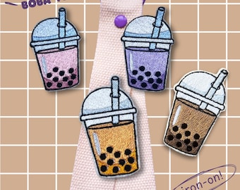 Boba Bubble Tea Embroidery Iron On Patch Set For Clothes Bags Backpacks Caps