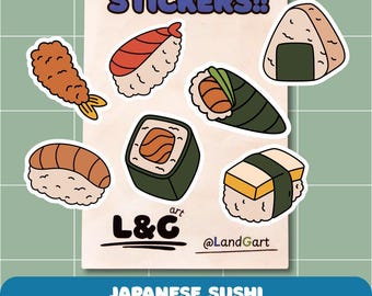 Handmade Mini Vinyl Sticker Set Holographic for Laptop Tablet Water Bottle Notebook Journal Japanese Food Sushi Sashimi