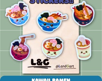 Handmade Mini Vinyl Sticker Set Holographic for Laptop Tablet Water Bottle Notebook Journal Kawaii Ramen Noodles