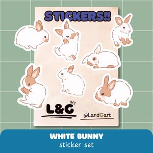 Handgemachtes Mini Vinyl-Sticker Set Holografisch für Laptop Tablet Wasserflasche Notizbuch Journal Kawaii Cute Little Bunnies Easter Rabbit