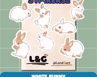 Handmade Mini Vinyl Sticker Set Holographic for Laptop Tablet Water Bottle Notebook Journal Kawaii Cute Little Bunnies Easter Rabbit