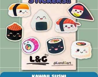 Handmade Mini Vinyl Sticker Set Holographic for Laptop Tablet Water Bottle Notebook Journal Kawaii Sushi Japanese Food