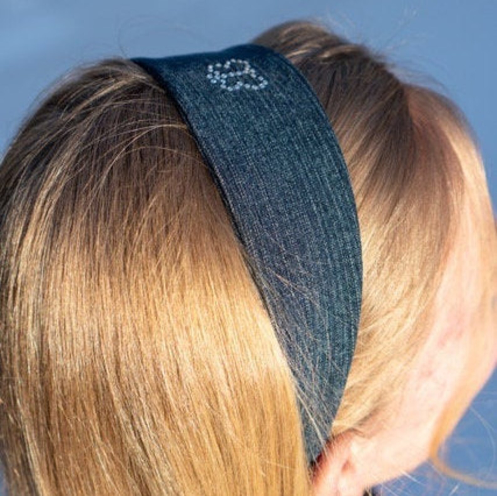 Handmade denim headband decorated with stones. Y2k inspired Etsy