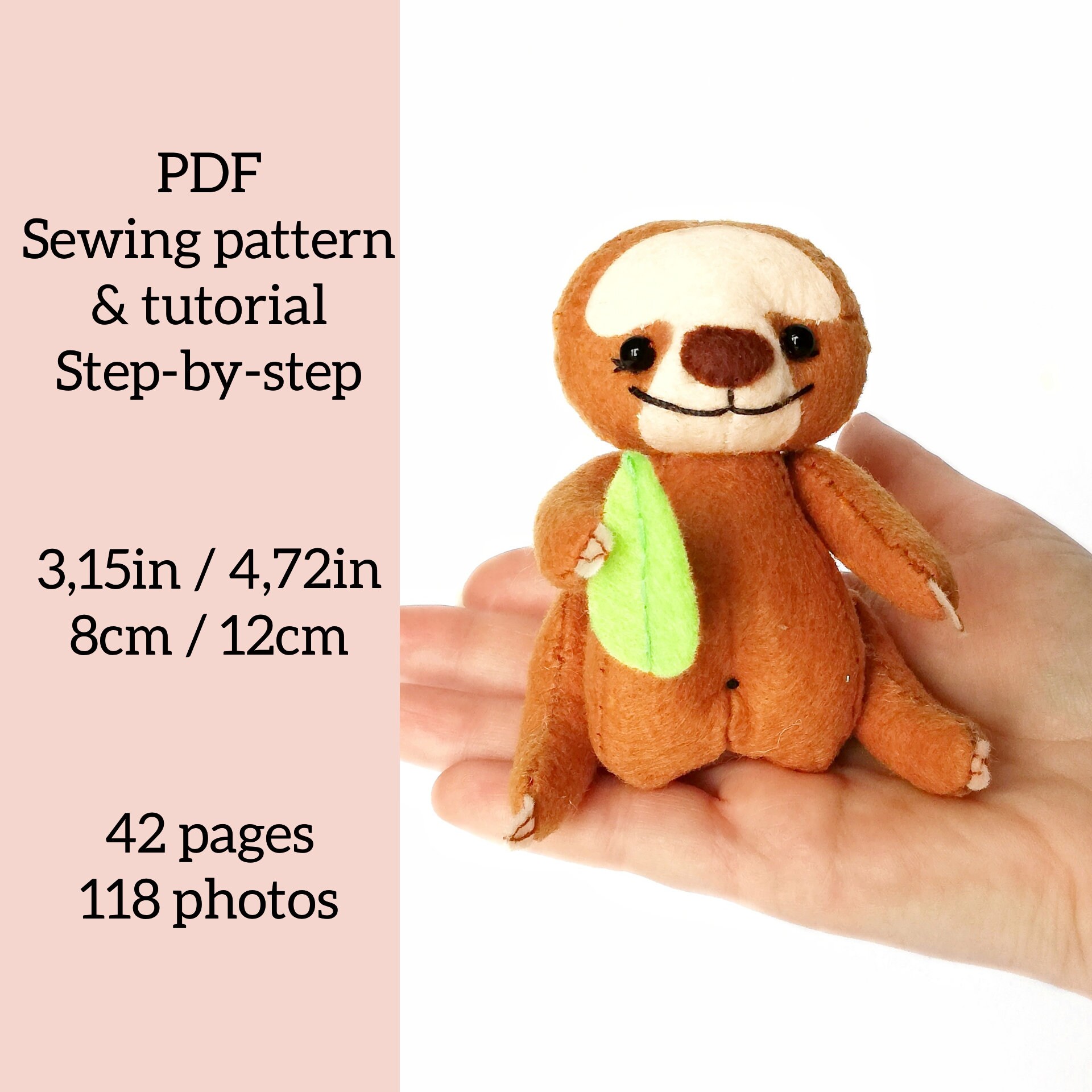 Felt Sloth sewing pattern Stuffed animal sloth pdf pattern Etsy