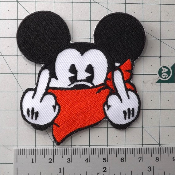 1 piece 3.00" bad mickey mouse middle finger up rocker biker embro...