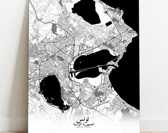 Tunis, Tunisia | City Map of Tunis, Canvas, City Streets Poster, Africa City Streets Wall Art, Tunisian Art Print Home Décor, Gift idea