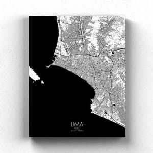 Lima, Pérou | Carte urbaine, Grande taille, Espaces verts, nuit, personnalisable, Poster, carte murale, frais port gratuits