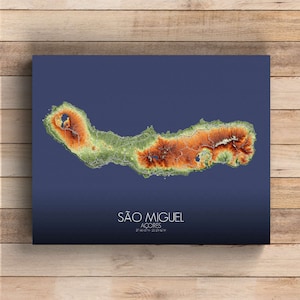Sao Miguel, Açores | Carte urbaine, Grande taille, Espaces verts, nuit, personnalisable, Poster, carte murale, frais port gratuits