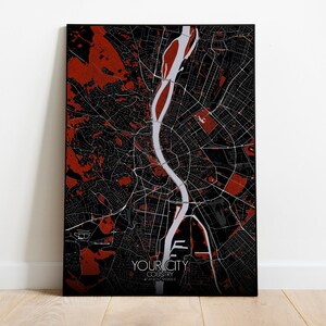 Custom map | Red Dark Design, City Map Print, Large Size, Custom, Poster, Street Art, Wall artwork, Home Deco, Gift, fast free shipping