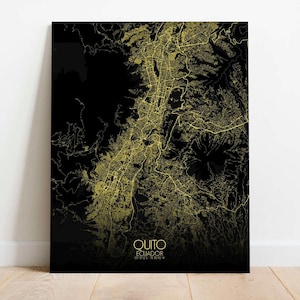 Quito, Equateur | Carte urbaine, Grande taille, Espaces verts, nuit, personnalisable, Poster, carte murale, frais port gratuits