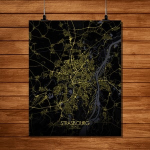 Estrasburgo, Francia, Europa / Impresión de mapa de la ciudad, Tamaño grande, Espacio verde, Noche, Mapa personalizado, Póster de la ciudad, Arte callejero, Mapa de pared, Regalo