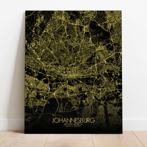 Johannesburg, Afrique du Sud | Carte urbaine, Grande taille, Espaces verts, nuit, personnalisable, Poster, carte murale, frais port gratuits