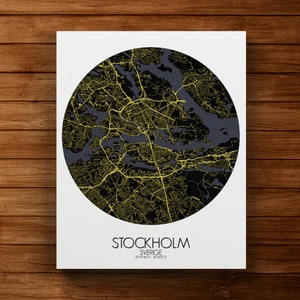 Stockholm, Suede, Europe | Carte urbaine, Grande taille, Espaces verts, nuit, personnalisable, Poster, carte murale, frais port gratuits