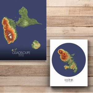 Martinique, Guadeloupe, Frankreich | Höhenkarte | Karibikinseln, Leinwand, City Streets Poster, City Streets Wandkunst