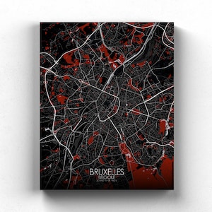 Bruxelles, Belgique | Carte urbaine, Grande taille, Espaces verts, nuit, personnalisable, Poster, carte murale, frais port gratuits