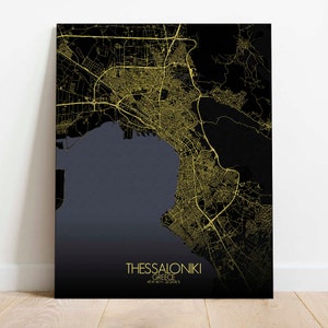 Thessaloniki, Greece | City Map of Thessaloniki, Canvas, City Streets Poster, Greek City Streets Wall Art, european Art Print, Gift
