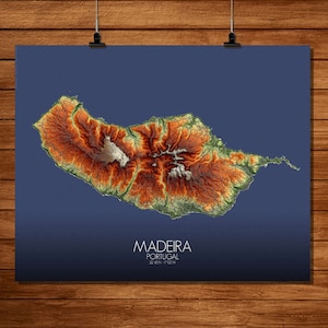 Madère, Açores | Carte urbaine, Grande taille, Espaces verts, nuit, personnalisable, Poster, carte murale, frais port gratuits
