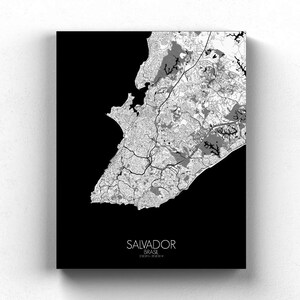 Salvador, Brasil, América del Sur / Impresión de mapa de la ciudad, Tamaño grande, Espacio verde, Noche, Mapa personalizado, Cartel de la ciudad, Arte callejero, Mapa de pared, Regalo