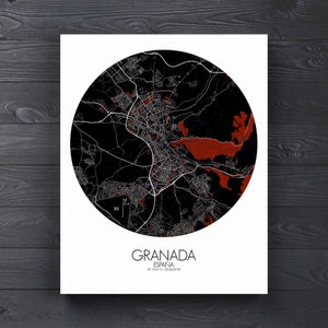 Granada, Espagne, Europe | Carte urbaine, Toile, nuit, espace vert, texture, personnalisable, Poster, carte murale, frais port gratuits