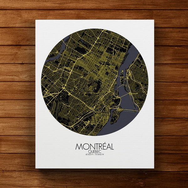 Montreal, Canada, Amerique du Nord | Carte urbaine, Toile, espace vert, texture, personnalisable, Poster, carte murale, frais port gratuits