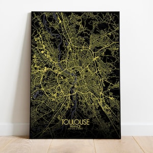 Toulouse, Frankreich, Europa | Stadtplan Druck, Großformat, Grün, Nacht, Custom Map, Poster, Street Art, Wallmap, Geschenk, Schneller kostenloser Versand