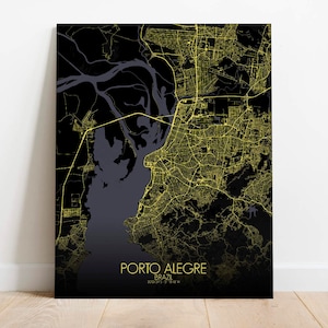 Porto Alegre, Brasil, América del Sur / Impresión de mapa de la ciudad, Tamaño grande, Espacio verde, Noche, Mapa personalizado, Cartel de la ciudad, Arte callejero, Mapa de pared, Regalo