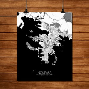 Nouméa, Nouvelle-Calédonie | Carte urbaine, Toile, Grande taille, Espace vert, nuit, personnalisable, Poster, carte murale