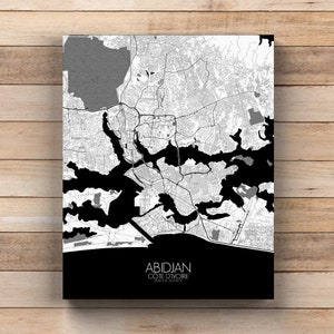 Abidjan, Elfenbeinküste | Stadtplan von Abidjan, Leinwand, Stadtstraßen Poster, afrikanische Stadtstraßen Wandkunst, afrikanischer Kunstdruck, Weihnachtsgeschenk