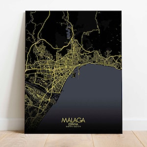 Malaga, Espagne, Europe | Carte urbaine, Toile, nuit, espace vert, texture, personnalisable, Poster, carte murale, frais port gratuits