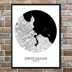 Dar-Es-Salaam, Tanzanie, Afrique | Carte urbaine, Grande taille, A3, A2, A3, Espace vert, nuit, personnalisable, Poster, carte murale