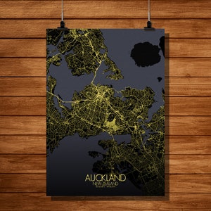 Auckland, Nouvelle-Zélande, Océanie | Carte urbaine, Grande taille, A2, A3, Espace vert, nuit, personnalisable, Poster, carte murale