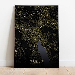 Custom map | Night Map Design, City Map Print, Gold map, Custom, Poster, Street Art, Wall artwork, Home Deco, Gift, fast free shipping