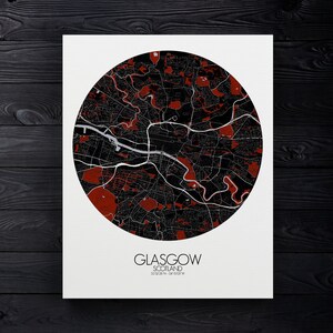 Glasgow, Ecosse, Royaume-Uni | Carte urbaine, Toile, espace vert, texture, personnalisable, Poster, carte murale, frais port gratuits