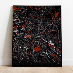 Berlin, Allemagne | Carte urbaine, Grande taille, Espaces verts, nuit, personnalisable, Poster, carte murale, frais port gratuits