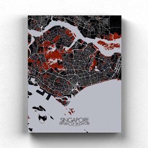 Singapour, République de Singapour | Carte urbaine, Toile, espace vert, texture, personnalisable, Poster, carte murale, frais port gratuits