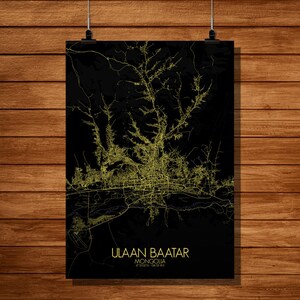 Ulanbator, Mongolie | Carte urbaine, Grande taille, A2, A3, Espace vert, nuit, personnalisable, Poster, carte murale