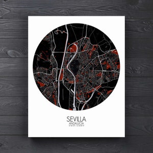 Seville, Espagne, Europe | Carte urbaine, Toile, nuit, espace vert, texture, personnalisable, Poster, carte murale, frais port gratuits